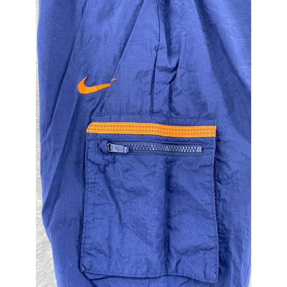 Vintage Nike Youth Cargo Track Pants Navy Orange Y2K Joggers Boys XL